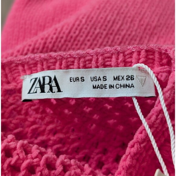 NWT Zara Dress Size S Pink Multi-Pattern Knit Bodycon Mini Stretch Vibrant Chic - Picture 7 of 11